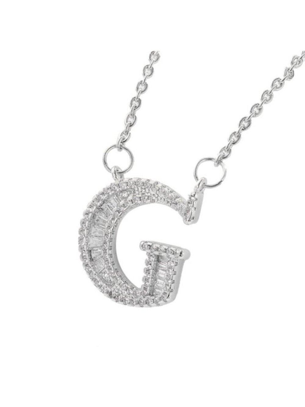 Silver Cubic Zirconia Initial Name Letter "G" Elegant Sparkling Necklace